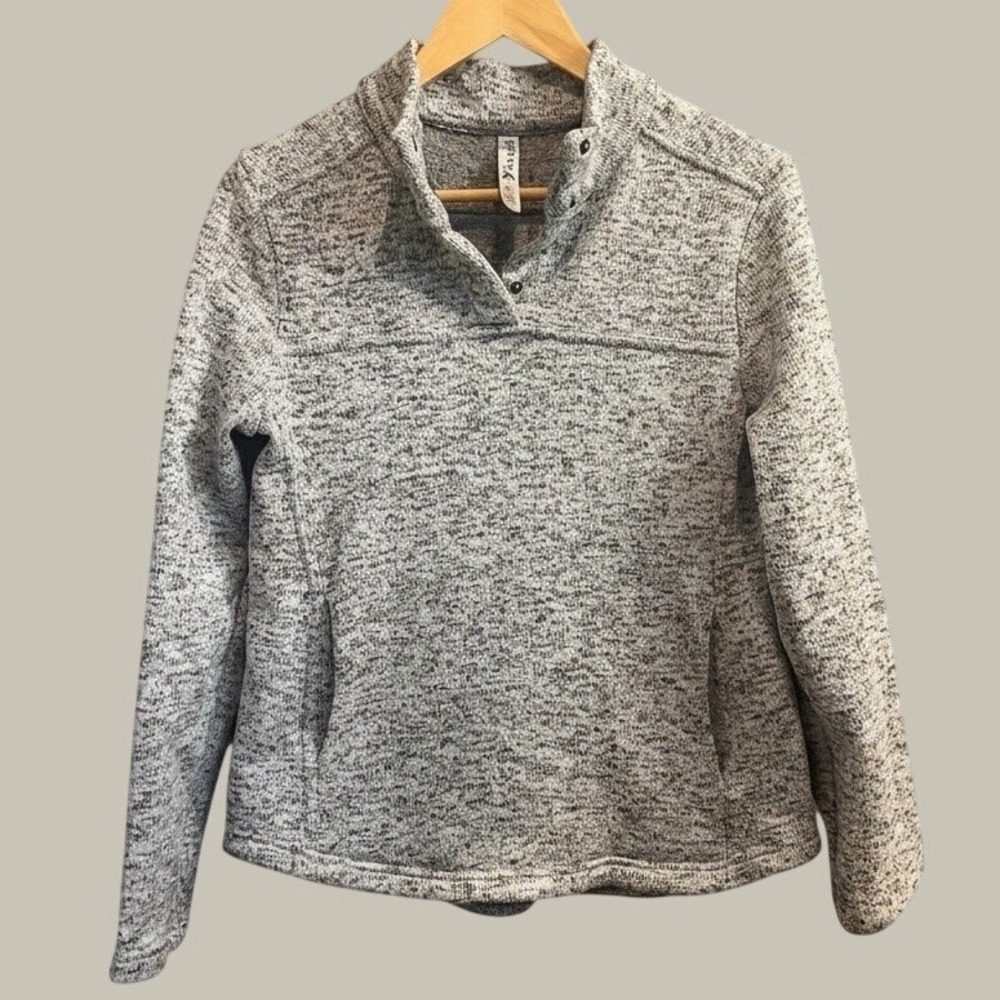 Kyodan Outdoor Snap Pullover Women Large Gray Marled Sweater Knit Mock Neck